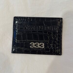 Black Croc Embossed Card Holder with Silver Detail